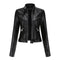 Women's PU leather jacket with zipper, high collar and belt