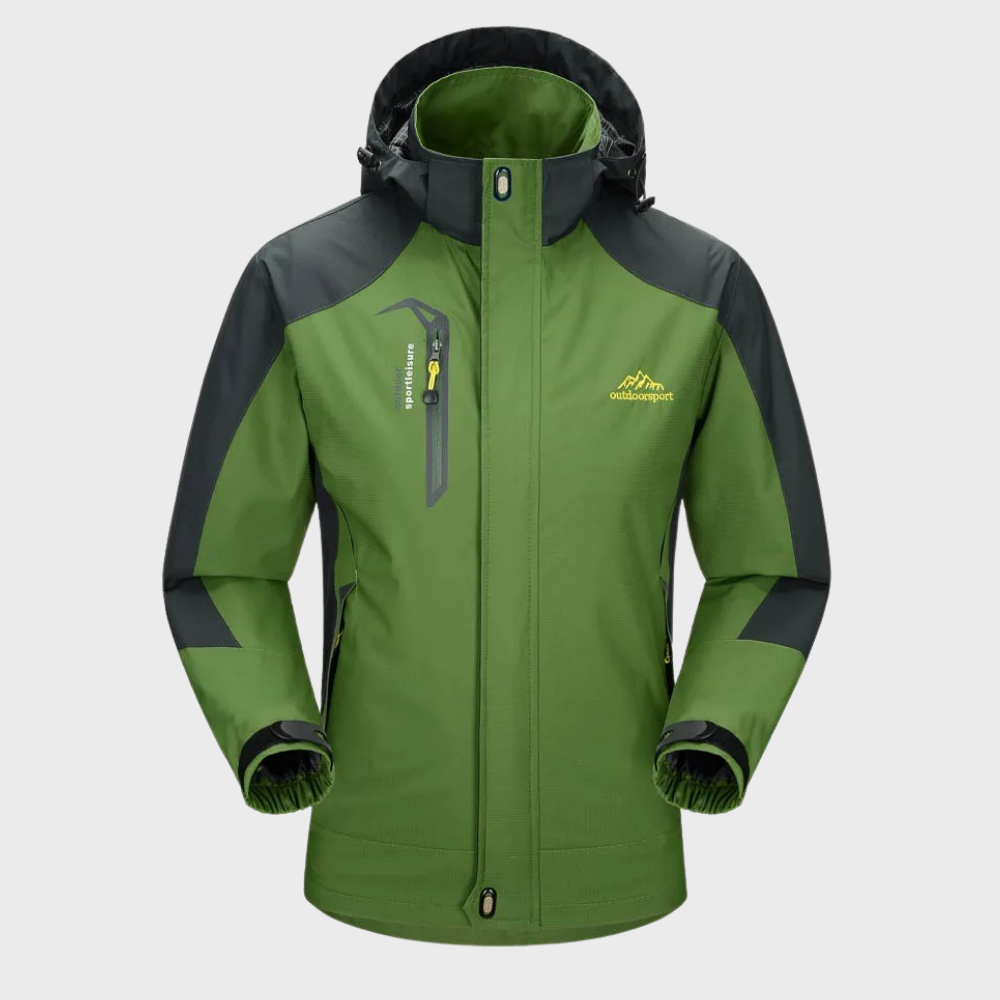 Men's softshell outdoor jacket with hood, windproof membrane and water-repellent finish