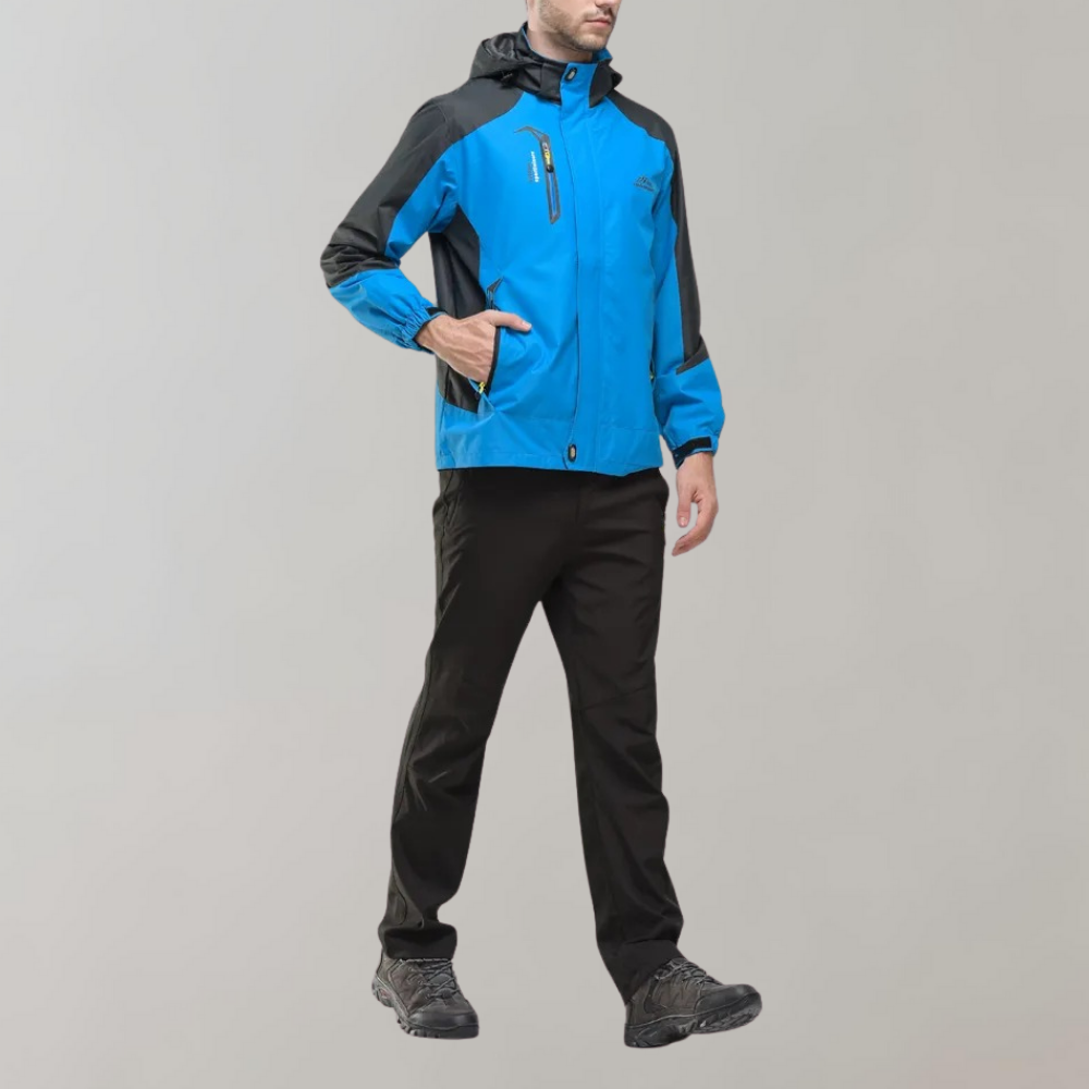 Men's softshell outdoor jacket with hood, windproof membrane and water-repellent finish