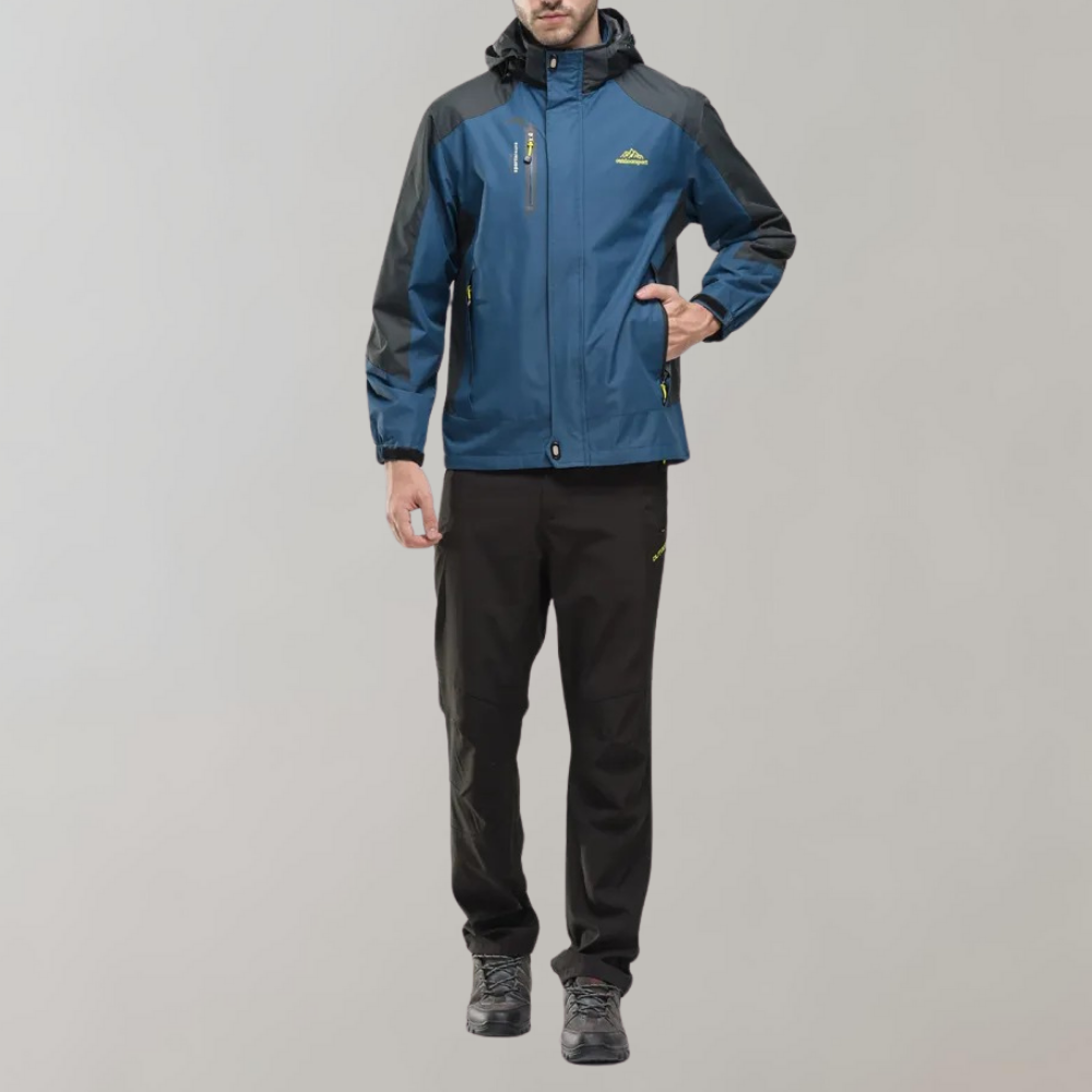 Men's softshell outdoor jacket with hood, windproof membrane and water-repellent finish