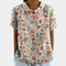 Bruna Women's Blouse - Everyday Blouse with Short Sleeve, Pastoral Floral Pattern and Round Neck