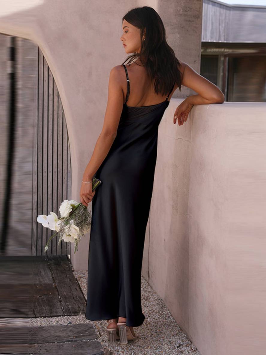 Kira Women's Evening Dress - Elegant Sleeveless Satin Dress with Slit and Thin Straps, Perfect for a Wedding