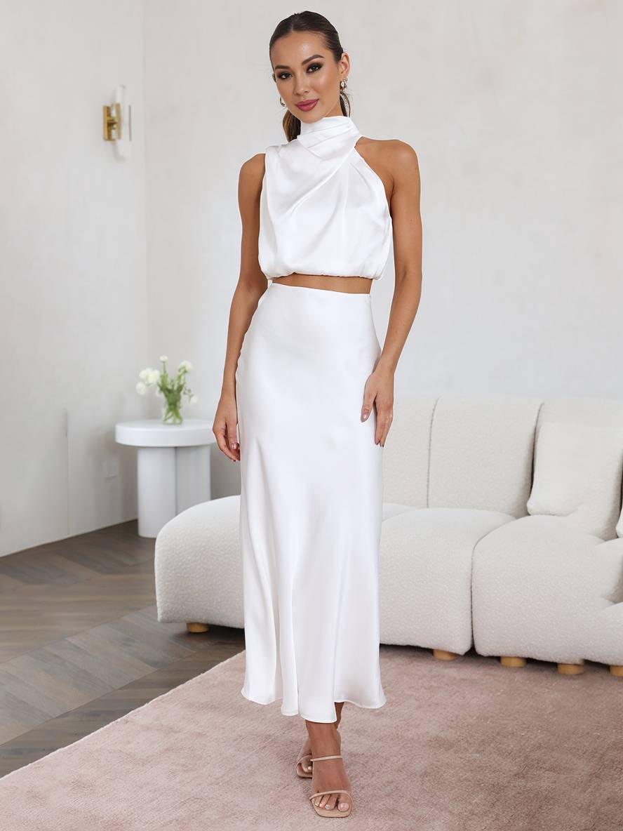Deserie Women's Evening Dress - Elegant Two-Piece Sleeveless Halter Dress, Perfect for Wedding and Reception