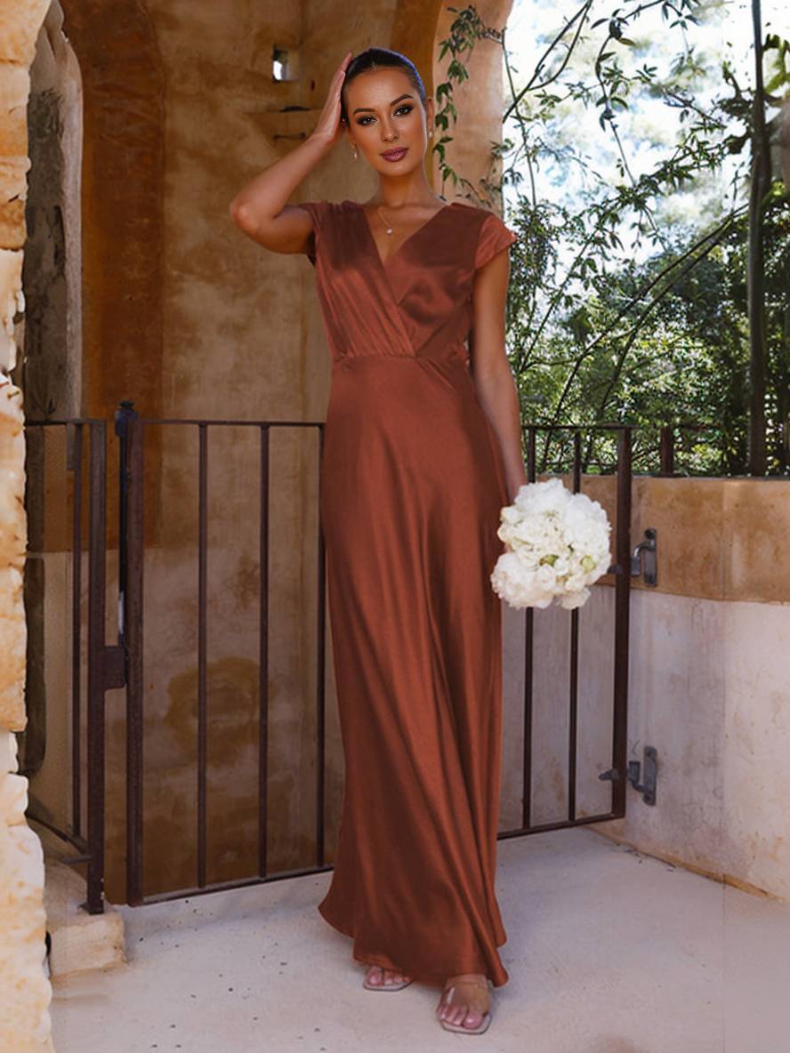 Samantha Women's Evening Dress - Sleeveless Satin Mermaid Dress with Neckline and Elegant Sleeves