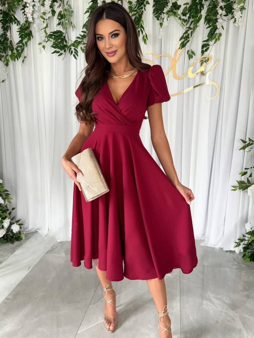 Julie Women's Dress - Elegant Bridesmaid Dress with Cheeky Neck, Short Buff Sleeves and Flowy Cut