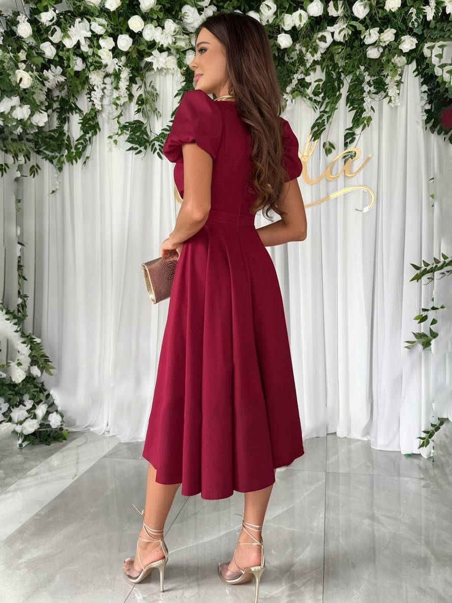 Julie Women's Dress - Elegant Bridesmaid Dress with Cheeky Neck, Short Buff Sleeves and Flowy Cut