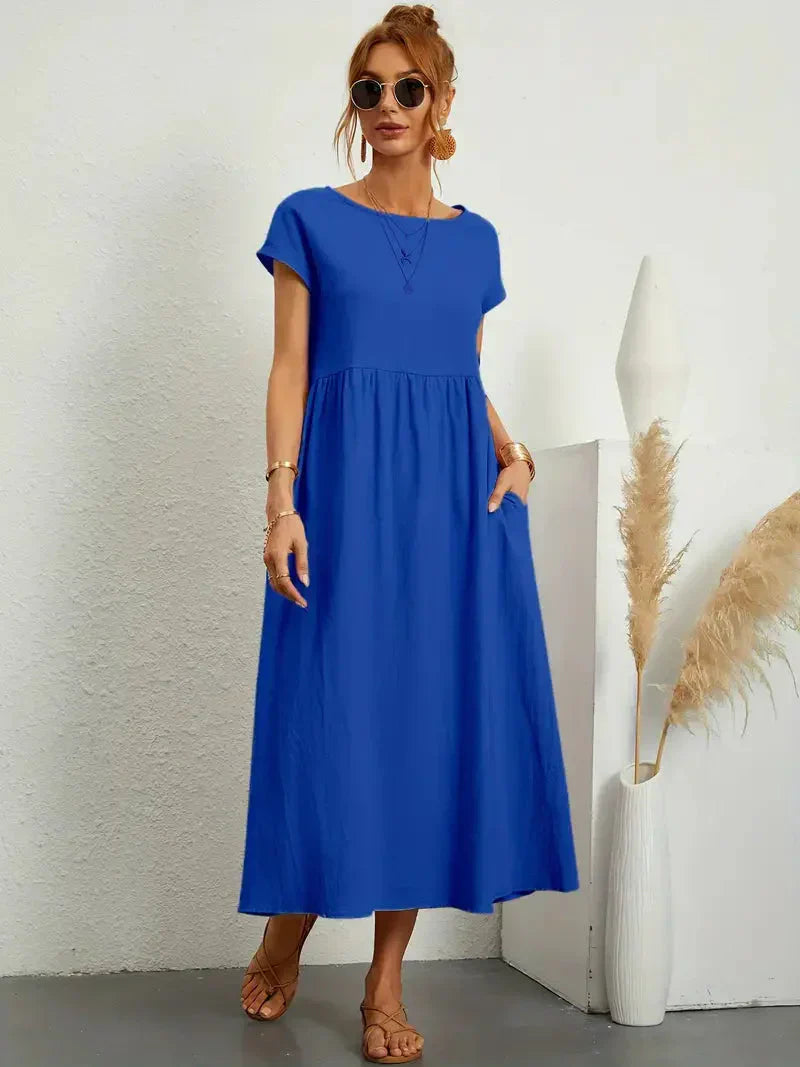 Melody Women's Long Dress - Lightweight Summer Cotton Blend Dress with Elegant Cut and Timeless Style