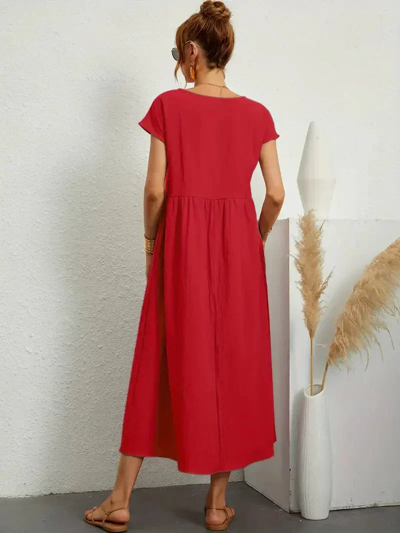Melody Women's Long Dress - Lightweight Summer Cotton Blend Dress with Elegant Cut and Timeless Style