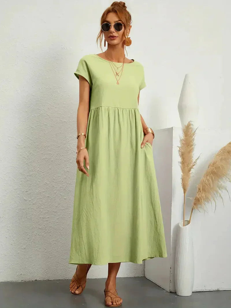 Melody Women's Long Dress - Lightweight Summer Cotton Blend Dress with Elegant Cut and Timeless Style