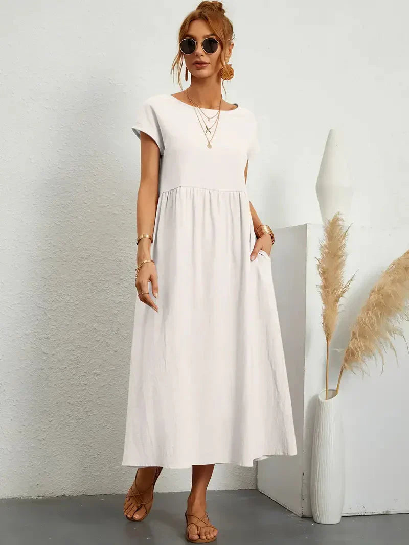 Melody Women's Long Dress - Lightweight Summer Cotton Blend Dress with Elegant Cut and Timeless Style
