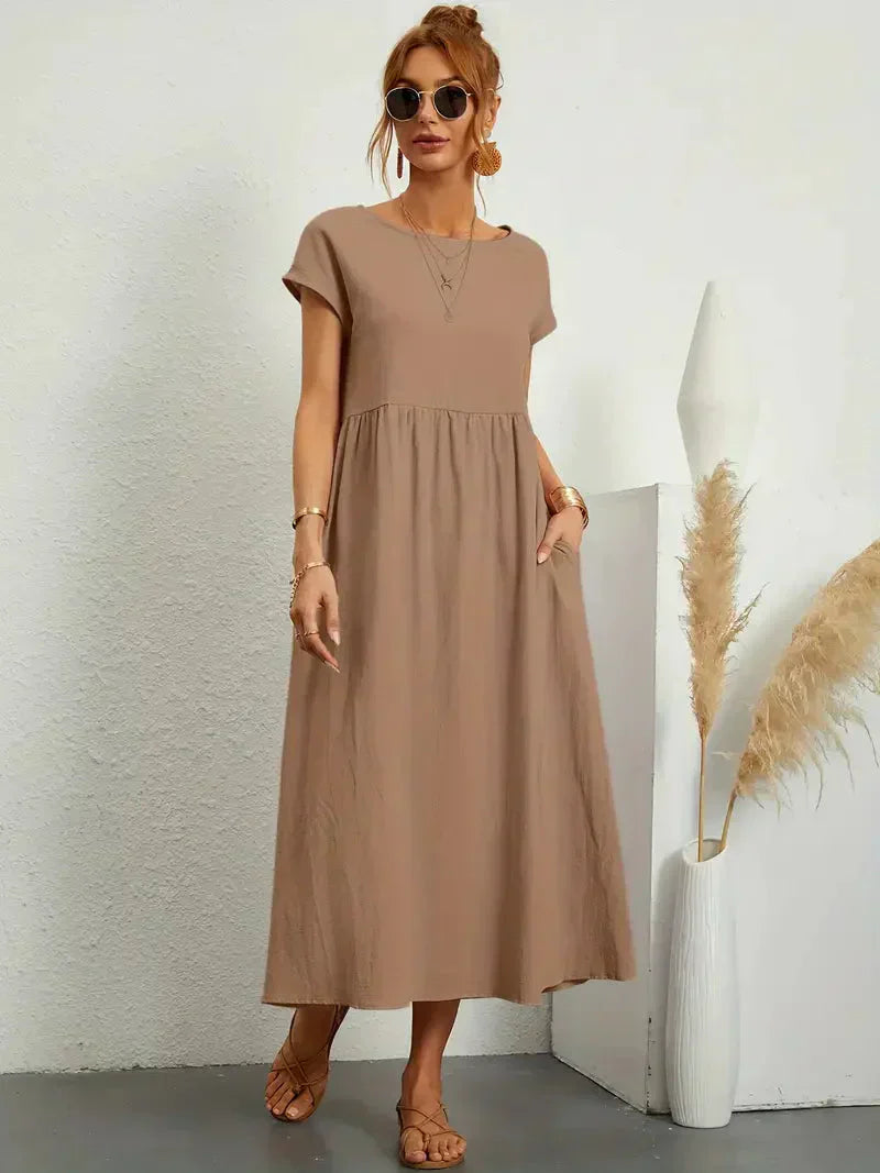Melody Women's Long Dress - Lightweight Summer Cotton Blend Dress with Elegant Cut and Timeless Style