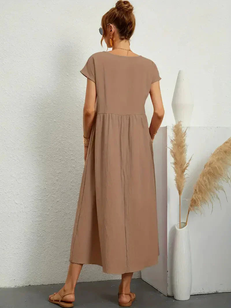 Melody Women's Long Dress - Lightweight Summer Cotton Blend Dress with Elegant Cut and Timeless Style