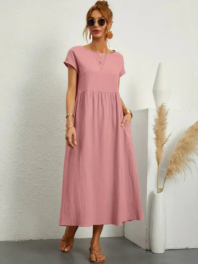 Melody Women's Long Dress - Lightweight Summer Cotton Blend Dress with Elegant Cut and Timeless Style