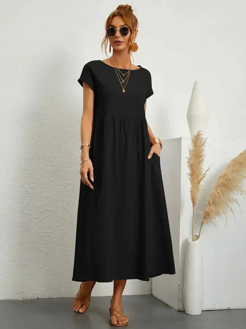 Melody Women's Long Dress - Lightweight Summer Cotton Blend Dress with Elegant Cut and Timeless Style