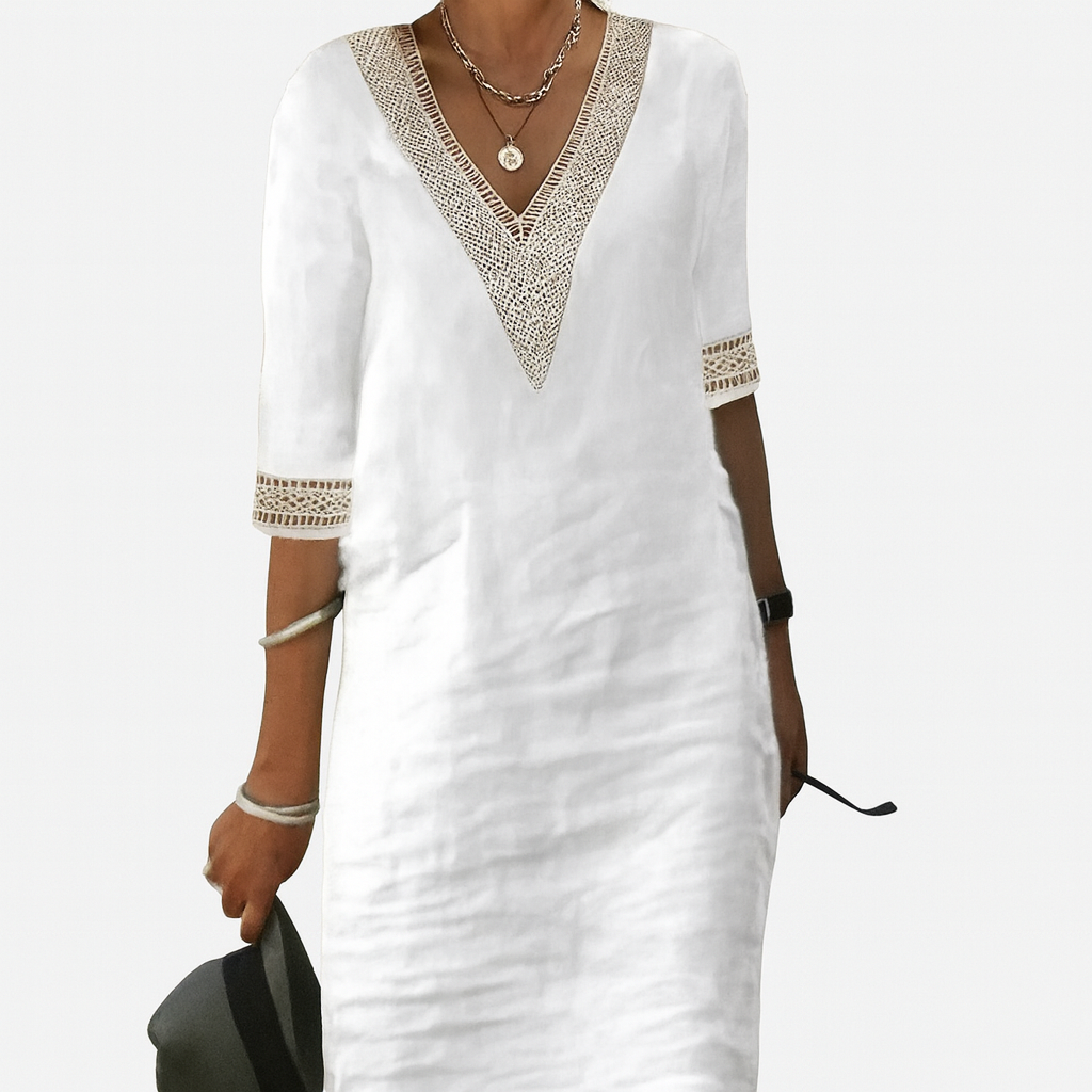 Linen-blend dress white