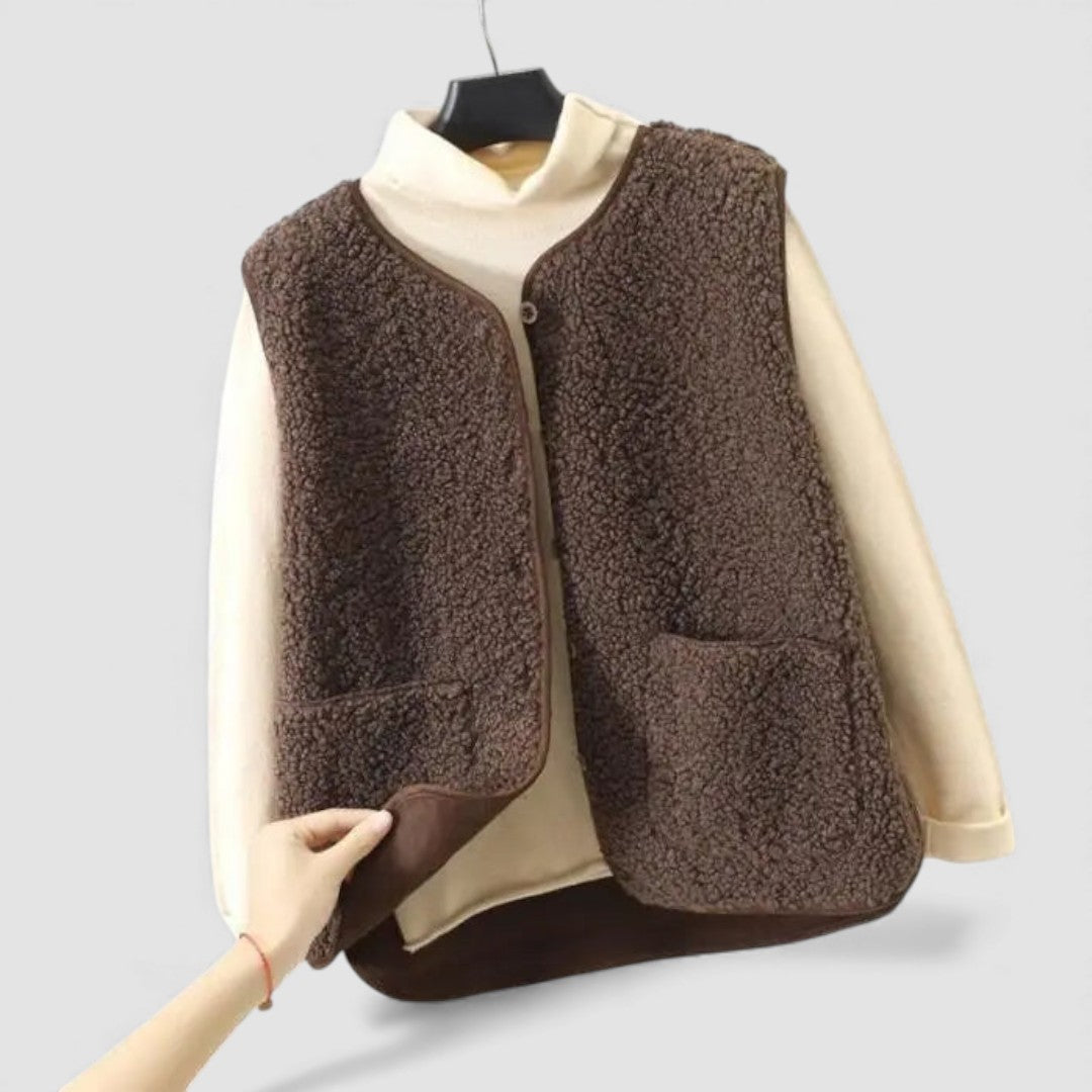 Button Front Sherpa Vest for Women - Image 1