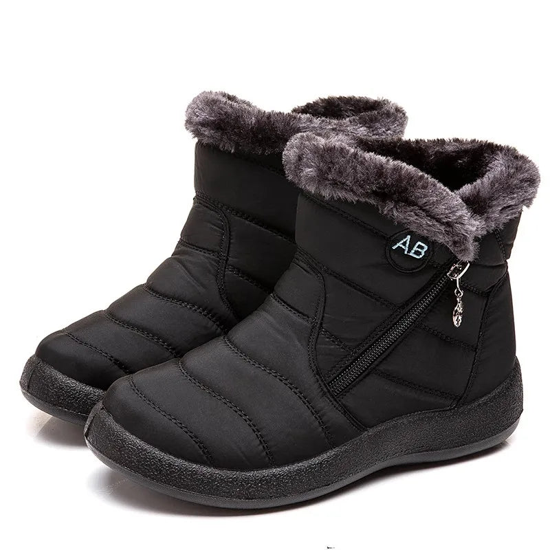 Black women's ankle boots | fleece lining, comfortable and casual
