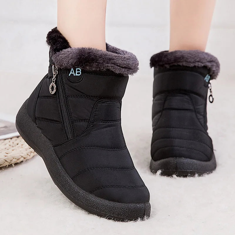 Black women's ankle boots | fleece lining, comfortable and casual