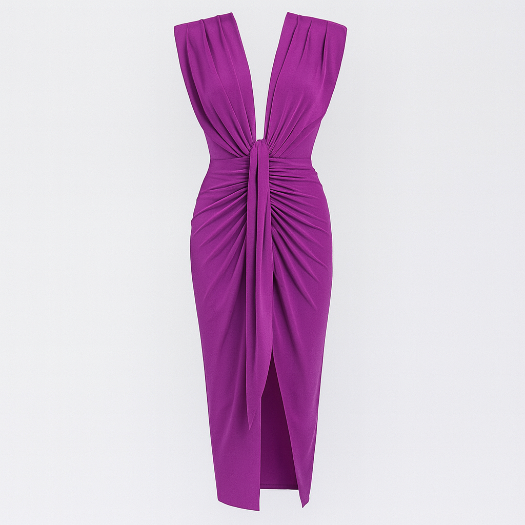 Rochie de seară elegantă | Design drapat și decolteu adânc în V | Chic și sofisticată