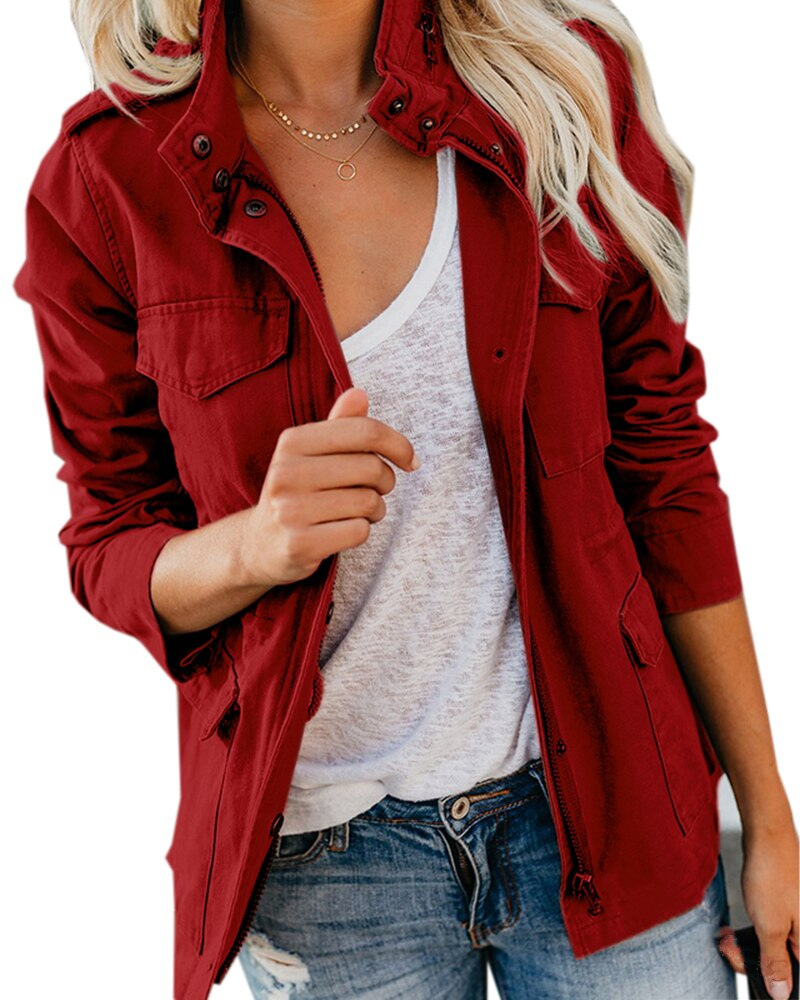 Fashionable cotton blend mid-length jacket with practical pockets - women