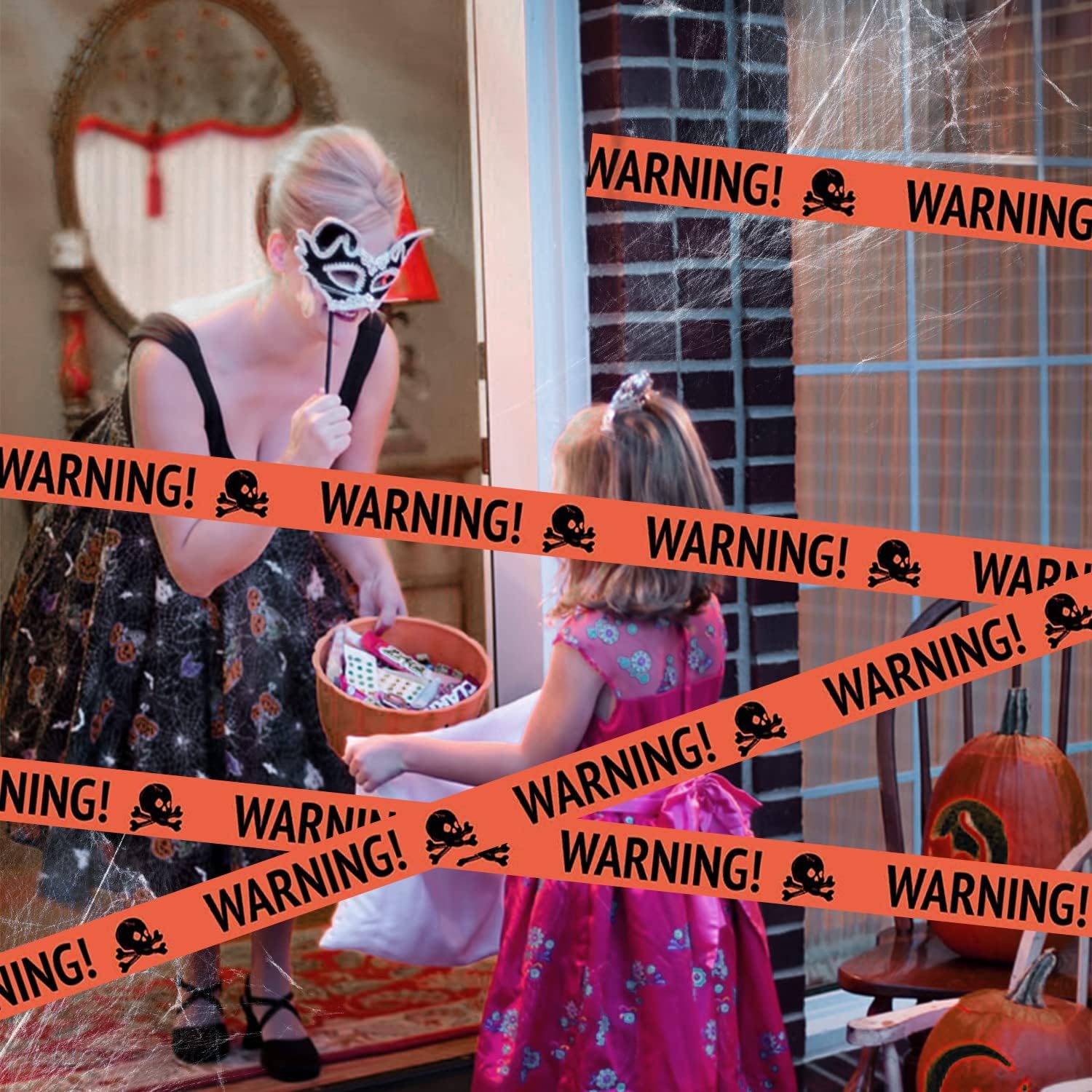 Strašidelný Halloween lebka banner – plastová výstražná páska dekorace