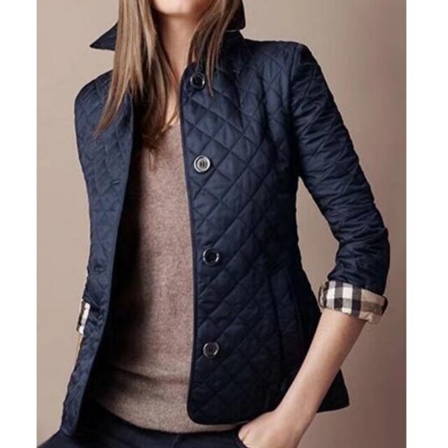 Stylish plaid ladies' jacket with lapel collar