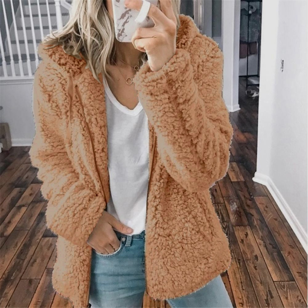 Cappotto in peluche con cappuccio per donna