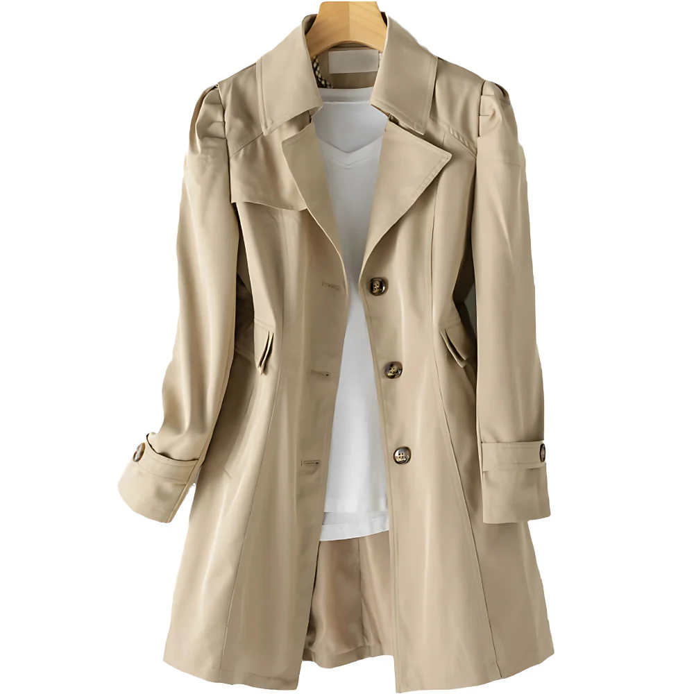 Ladies Trench Coat with Buttons - Intermediate Season Jacket with Collar