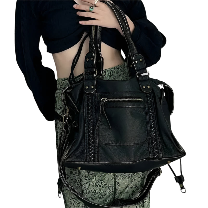 Women's structured shoulder bag with washed finish and compartments