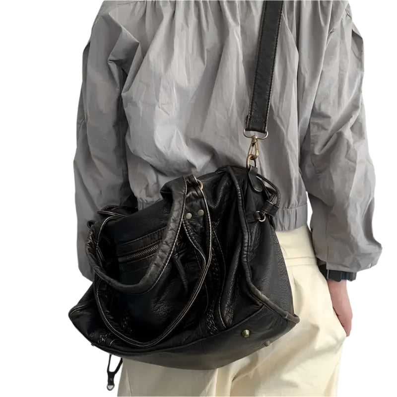 Women's structured shoulder bag with washed finish and compartments