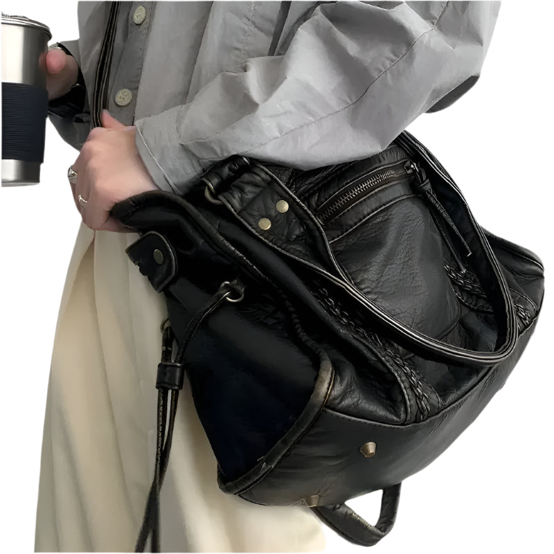 Women's structured shoulder bag with washed finish and compartments