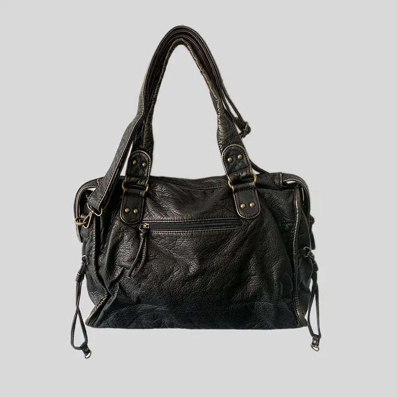 Women's structured shoulder bag with washed finish and compartments