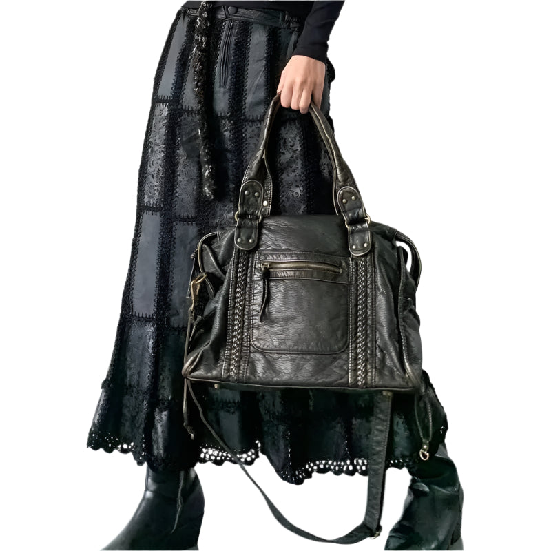 Women's structured shoulder bag with washed finish and compartments