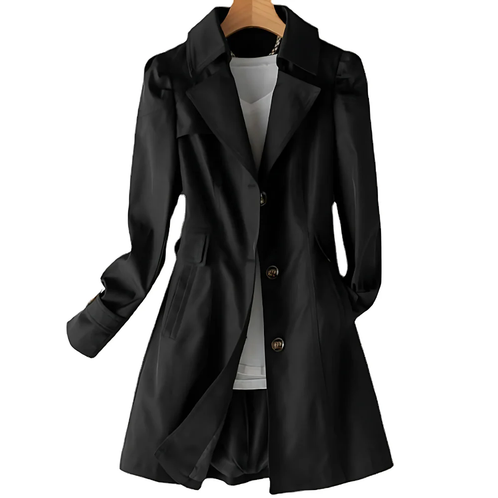 Ladies Trench Coat with Buttons - Intermediate Season Jacket with Collar