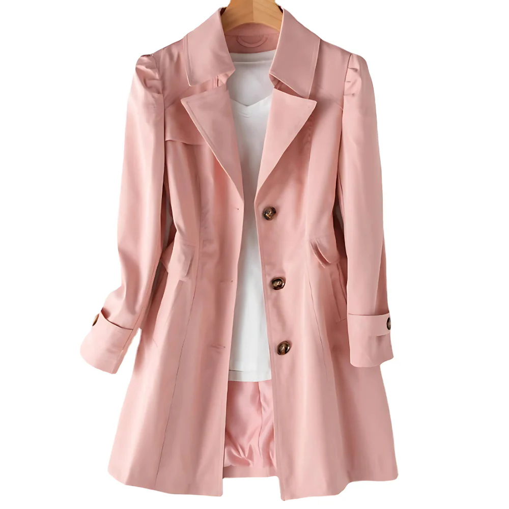 Ladies Trench Coat with Buttons - Intermediate Season Jacket with Collar