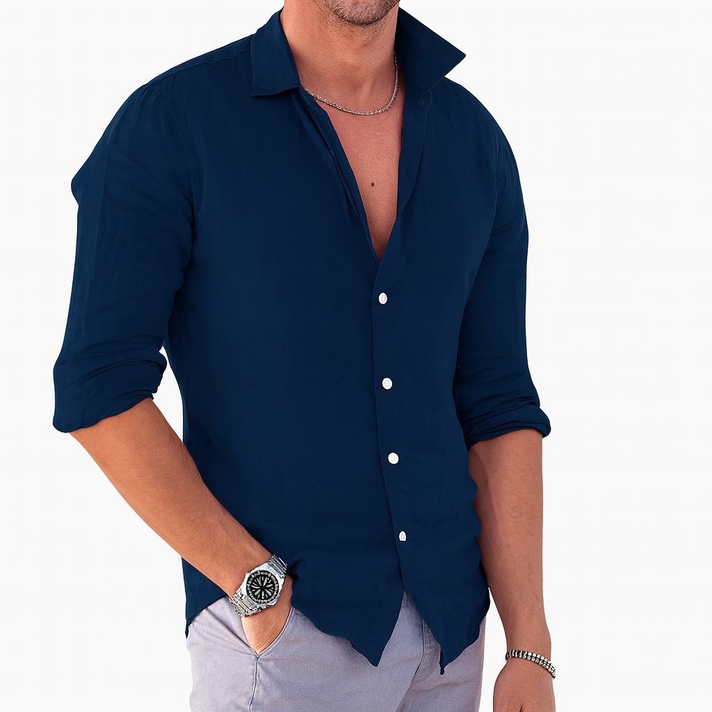 Linen shirt for men dark blue