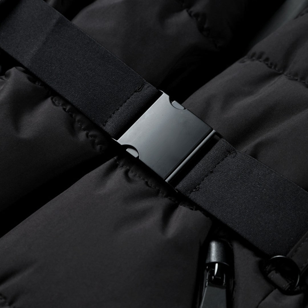 Puffer jacket with belt, water-repellent, for women