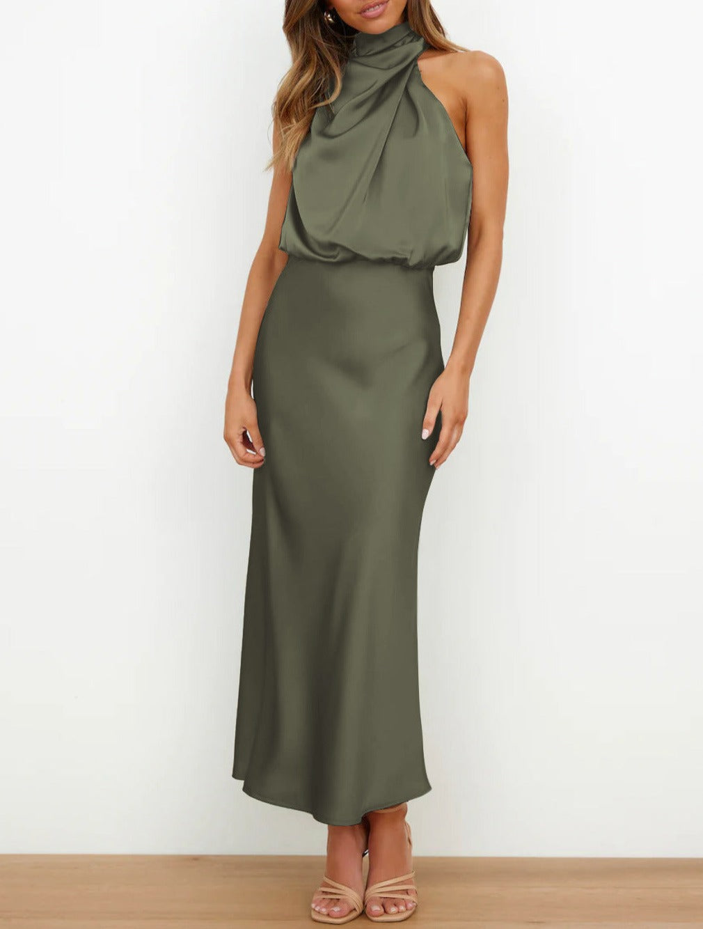 Mira Women's Satin Dress - Elegant Sleeveless Maxi Dress with Shimmering Finish and Feminine Cut