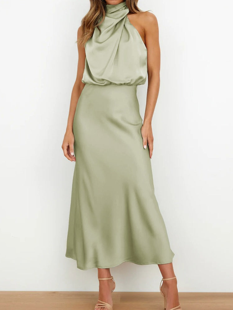 Mira Women's Satin Dress - Elegant Sleeveless Maxi Dress with Shimmering Finish and Feminine Cut