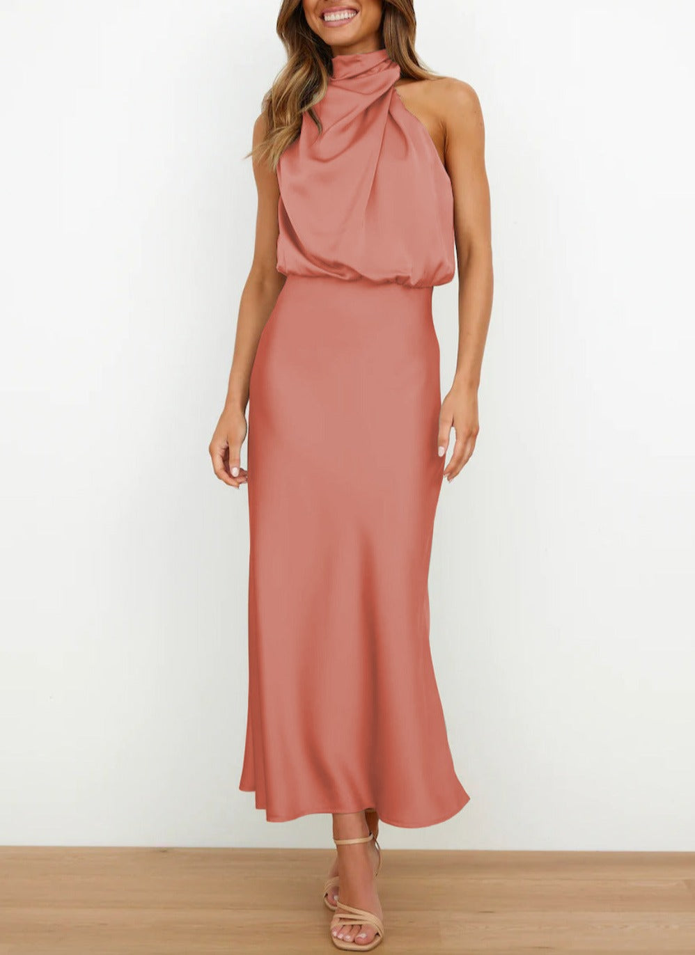 Mira Women's Satin Dress - Elegant Sleeveless Maxi Dress with Shimmering Finish and Feminine Cut