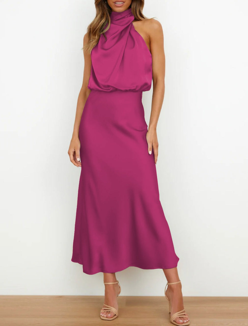Mira Women's Satin Dress - Elegant Sleeveless Maxi Dress with Shimmering Finish and Feminine Cut