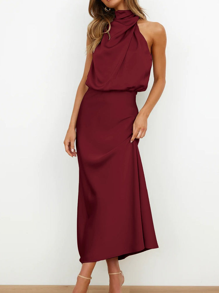 Mira Women's Satin Dress - Elegant Sleeveless Maxi Dress with Shimmering Finish and Feminine Cut