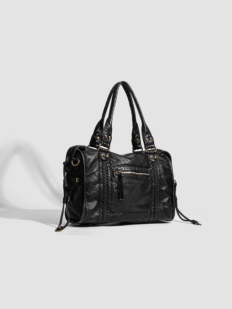 RAQUEL - School handbag with hard leather shoulder strap