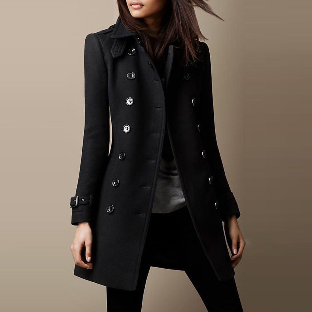 Refined long tweed jacket with buttons for women
