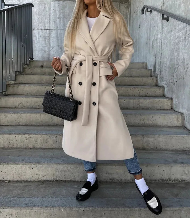 Cappotto invernale elegante da donna, lungo, reversibile, con cintura - perfetto per autunno/inverno