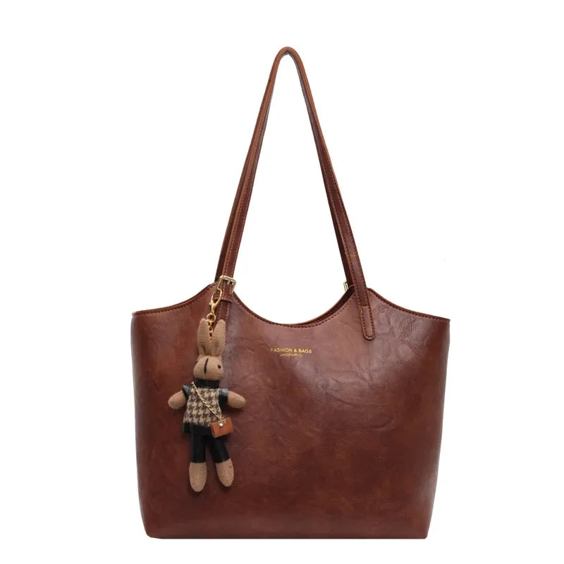 Emma Rustic Edge Tote - Spacious Vintage Handbag in Ecological Leather with Decorative Fob