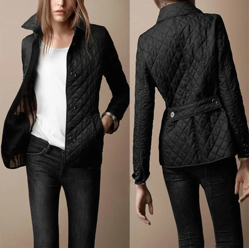 Stylish plaid ladies' jacket with lapel collar