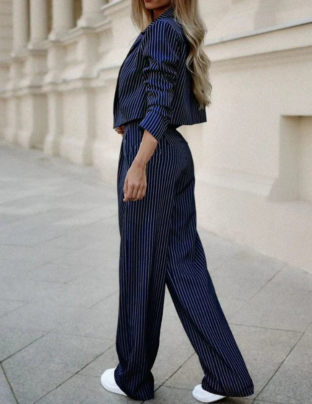 Elegant striped women's suit - chic and comfortable