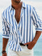 James Summer Men's Shirt - Light Blue Striped Linen/Cotton Blend Shirt with a Casual Cut