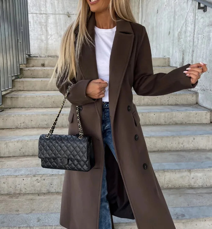 Cappotto invernale elegante da donna, lungo, reversibile, con cintura - perfetto per autunno/inverno